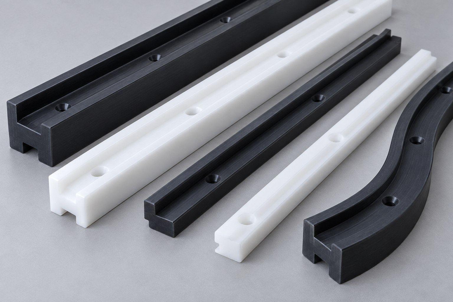 UHMW polyethylene conveyor wear strips and machined chain guides